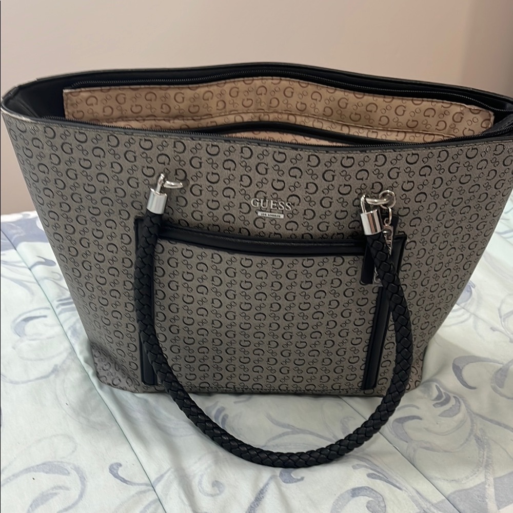 Guess Black and Gray Monogram Tote